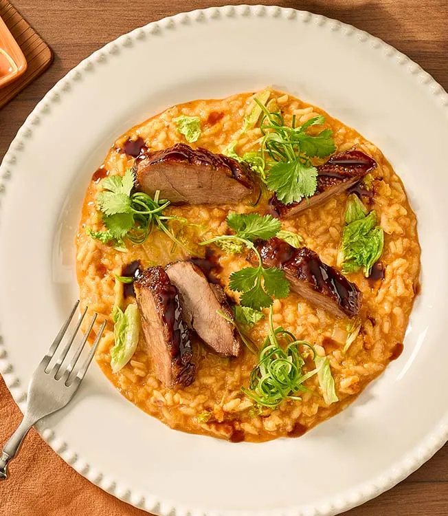 Kimchi risotto ve çıtır kaz göğsü