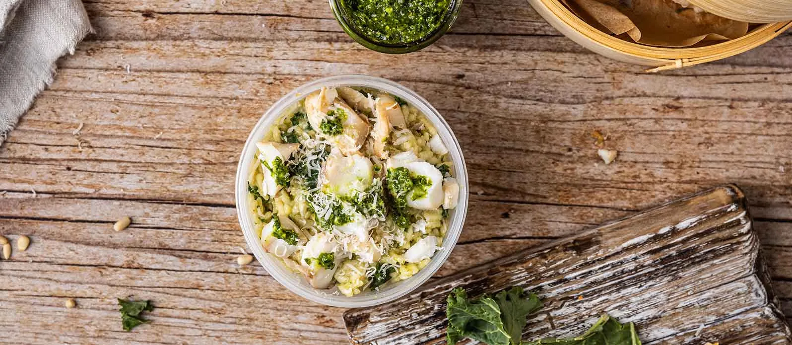 Kara lahana ve morina balıklı kremalı risotto