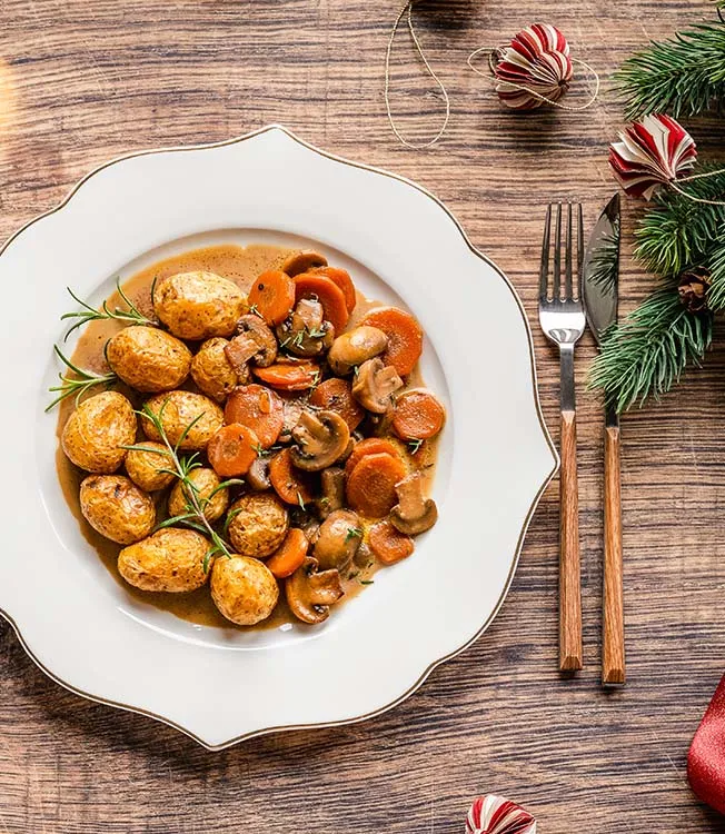 Mantarlı ve koyu biralı vejetaryen yahni