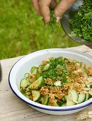 Fındıklı ve soya soslu acılı salatalık salatası
