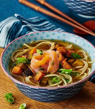 Tatlı Patates ve Patlıcanlı, Somon Füme Rameni