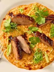 Kimchi risotto ve çıtır kaz göğsü