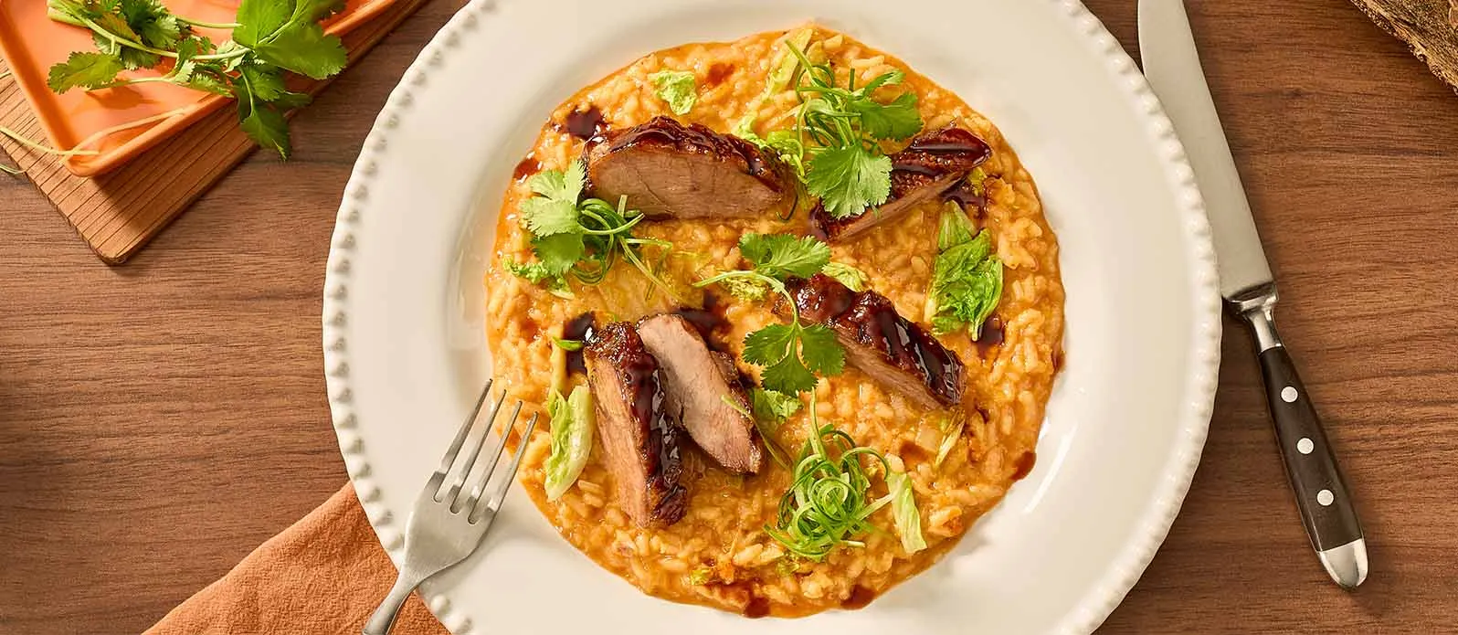 Kimchi risotto ve çıtır kaz göğsü