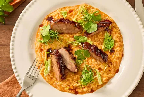 Kimchi risotto ve çıtır kaz göğsü