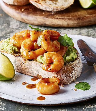 Teriyaki karides ve avokadolu tost